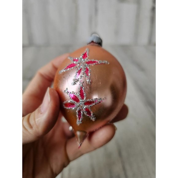 Vintage reflector pink teardrop glass ornament Xmas tree - Picture 5 of 9
